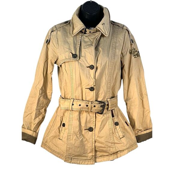 KHUJO womens sz S trench coat khaki beige‎ - Picture 3 of 10